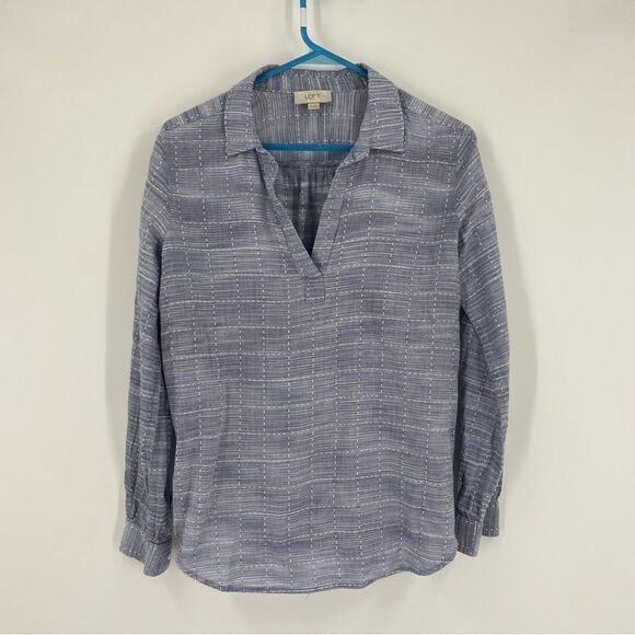 LOFT Women’s Long Sleeve V Neck Collared Blue Blouse size S - Picture 1 of 3